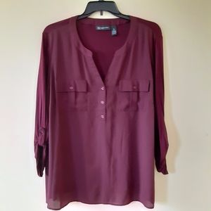 I.N.C Utility Burgundy Blouse Casual Office 3X